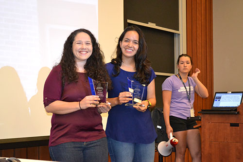 Ann and Val with the Women in Engineering Champion awards they received at WIE Orientation.