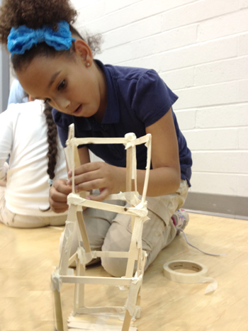 BTW student works on structure during Technology Club.