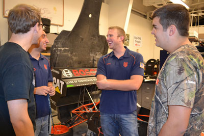 Formula SAE team members hanging out at the Engineering Students Project Lab