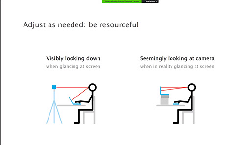 Doumont's slide about using correct computer placement in order to ensure eye contact with the audience.