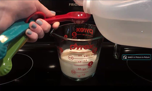 A clip on a video shown to participants demonstrating how to make Milk Plastic.