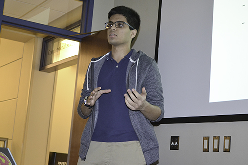 Siddharth Ahuja, mentored by Dr. Andre Schleife, presents his Lightning Talk: Incorporating Interactive Virtual Reality Technology in an Educational Environment