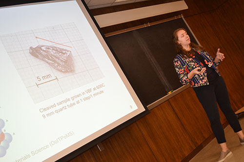 Carmen Paquette discusses her research regarding the synthesis of anti ferromagnetic material this past summer.