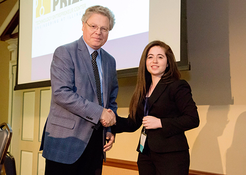 Amy Doroff (right) with the with previous Dean of the College of Engineering, now Vice Chancellor for Academic Affairs and Provost, Andreas Cangellaris. (Photo courtesy of William Gillespie)