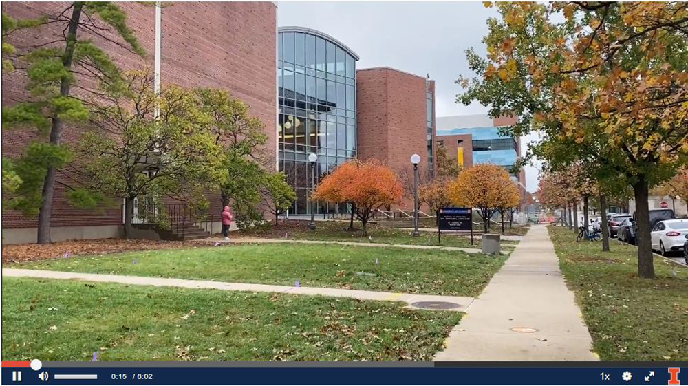 A shot of Newmark Lab, home of CEE, during the Civil and Environmental Engineering video which included a tour of key buildings. (Image taken from video posted on the IMAGINE website.)