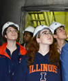 CEE 398 students examine the smoke stacks during a tour of Abbott Power Plant.