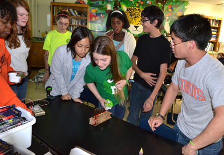 Jefferson Middle School students participate during hands-on activity measuring absorption.