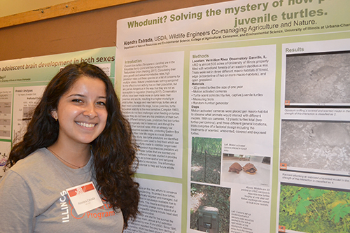 Alondra Estrada presents her poster about her research on turtles.