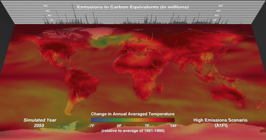 A photo of the earths carbon emissions taken from a the AVL's visualization.