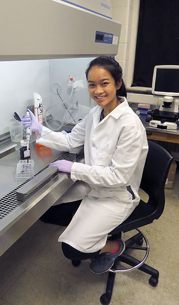 Joy Chen at work in Professor Erik Nelson's lab 